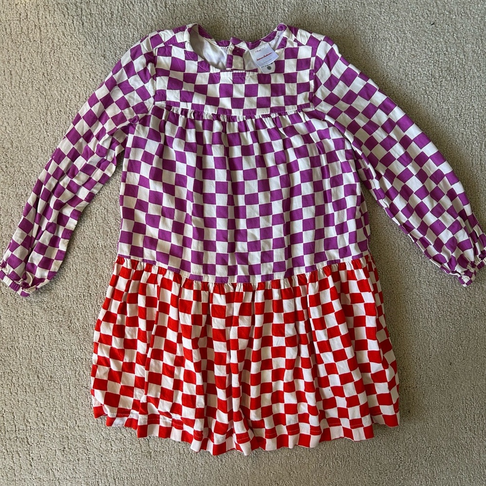 Hanna Andersson spring long sleeve checkered colorful dress size 5